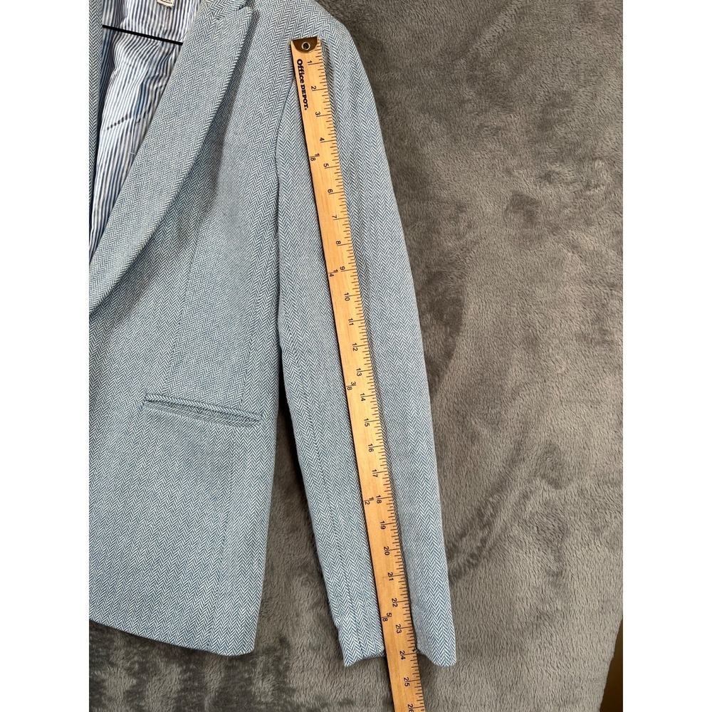J.CREW Blazer Womens 10 Blue 1-Button Herringbone Linen Blend Career Preppy Ivy - Picture 6 of 11